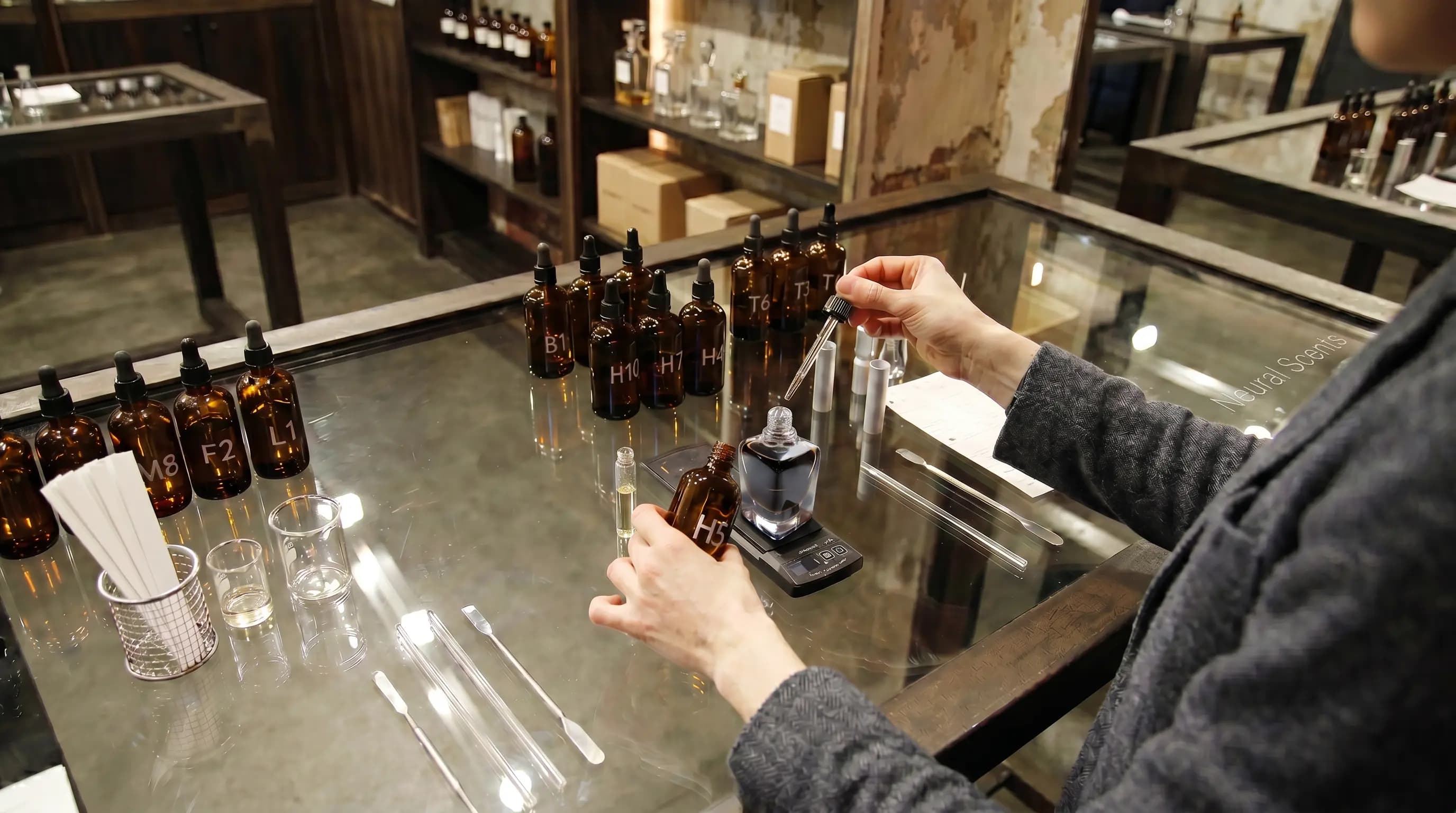 Perfumer hand-blending a fragrance